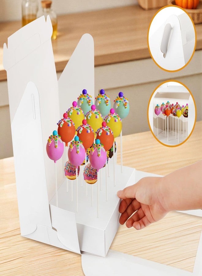 MGWOTH Cake Pop Boxes Packaging with Sticks Set, 5PCS Cakesicle Display Stand with Window, Portable Lollipops Transport Holder with 100Pcs Paper Sticks, Bakery Containers for Babyshower, Party - Image 4