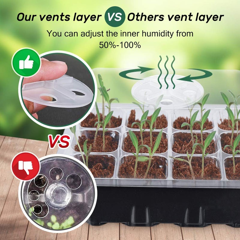 Bonviee Bonviee 5-Pack Seed Starter Tray Seedling Kits,Plant Starter Kit with Adjustable Humidity Dome and Base Indoor Greenhouse Mini Propagator for Seeds Growing Starting (12 Cells per Tray,Black)  - Image 2