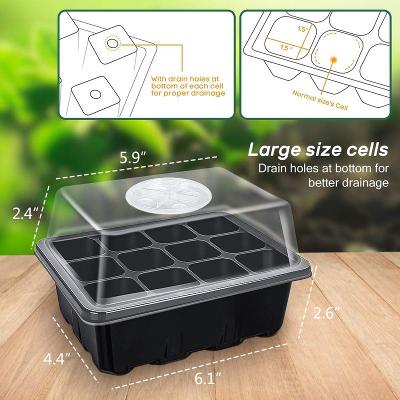 Bonviee Bonviee 5-Pack Seed Starter Tray Seedling Kits,Plant Starter Kit with Adjustable Humidity Dome and Base Indoor Greenhouse Mini Propagator for Seeds Growing Starting (12 Cells per Tray,Black)  - Image 5