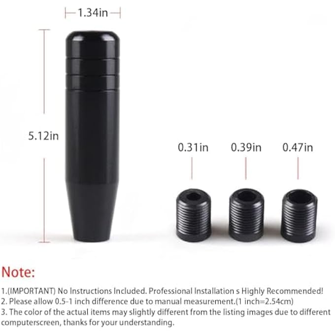 rayihni Heavy Weighted Shift Knob 5 Inch Aluminum Shifter Handle with Adapters Fits Most Manual  Buttonless Automatic Transmissions with 3 Adapters Black - Image 2