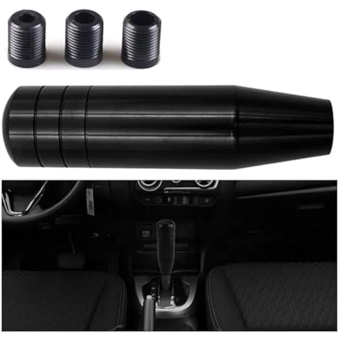 rayihni Heavy Weighted Shift Knob 5 Inch Aluminum Shifter Handle with Adapters Fits Most Manual  Buttonless Automatic Transmissions with 3 Adapters Black - Image 1