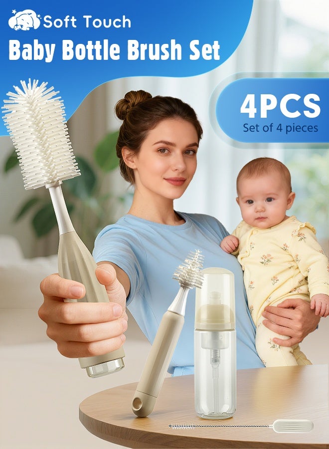 Soft Touch 4PCS Baby Bottle Cleaner, Baby Bottle Brush Set with Push-Press Bubble, Bendable Bottle Cleaner Brush for Baby Bottles, Breast Pumps, Nipples and Straws - Image 1