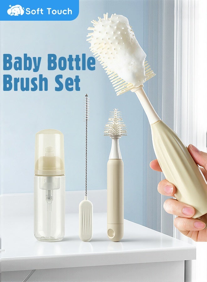Soft Touch 4PCS Baby Bottle Cleaner, Baby Bottle Brush Set with Push-Press Bubble, Bendable Bottle Cleaner Brush for Baby Bottles, Breast Pumps, Nipples and Straws - Image 2