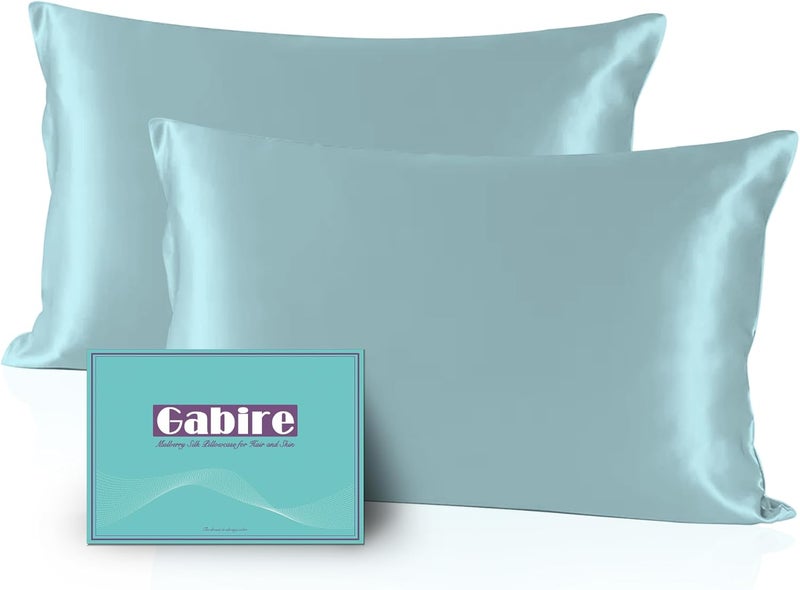 Gabire Mulberry Silk Pillow Cases Set of 2, Both Sides Real Silk Pillow Cover for Hair and Skin Cool Pillowcase Organic Silk Pillowcase 2 Pack with Hidden Zipper, Haze Blue, Queen (20"×30") - Image 1