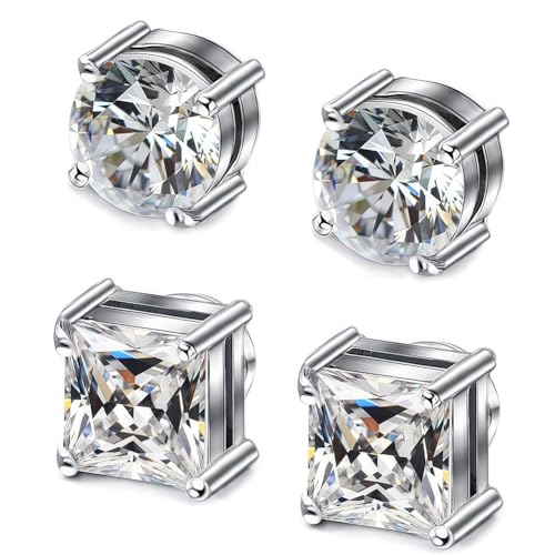 ADAIER 2 Pairs Stainless Steel Magnetic Stud Earrings for Men Women Non-piercing CZ Hypoallergenic Clip on Earring Magnetic Studs Earring 5-8MM(SE-21) (SE-21) (2 pairs 8mm silver) - Image 2