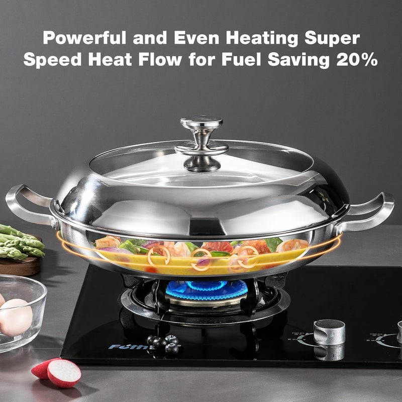 Yeksum Stainless Steel Paella Pan with Lid - 14.5" Tri-Ply 18/10 Deep Paella Pan for 12, PFOA-Free, Fast Heating & Oven Safe 550°F, All Stovetops & Outdoor Skillet - Image 4