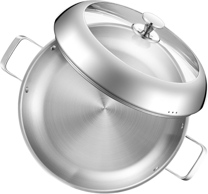 Yeksum Stainless Steel Paella Pan with Lid - 14.5" Tri-Ply 18/10 Deep Paella Pan for 12, PFOA-Free, Fast Heating & Oven Safe 550°F, All Stovetops & Outdoor Skillet - Image 1