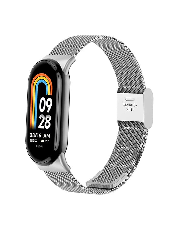 O Ozone Milanese Strap for Xiaomi Mi Band 10 /9 /8, Mesh Metal Watch Bands with Adjustable Buckle Smart Wristbands Strap Men Women -Silver - Image 1
