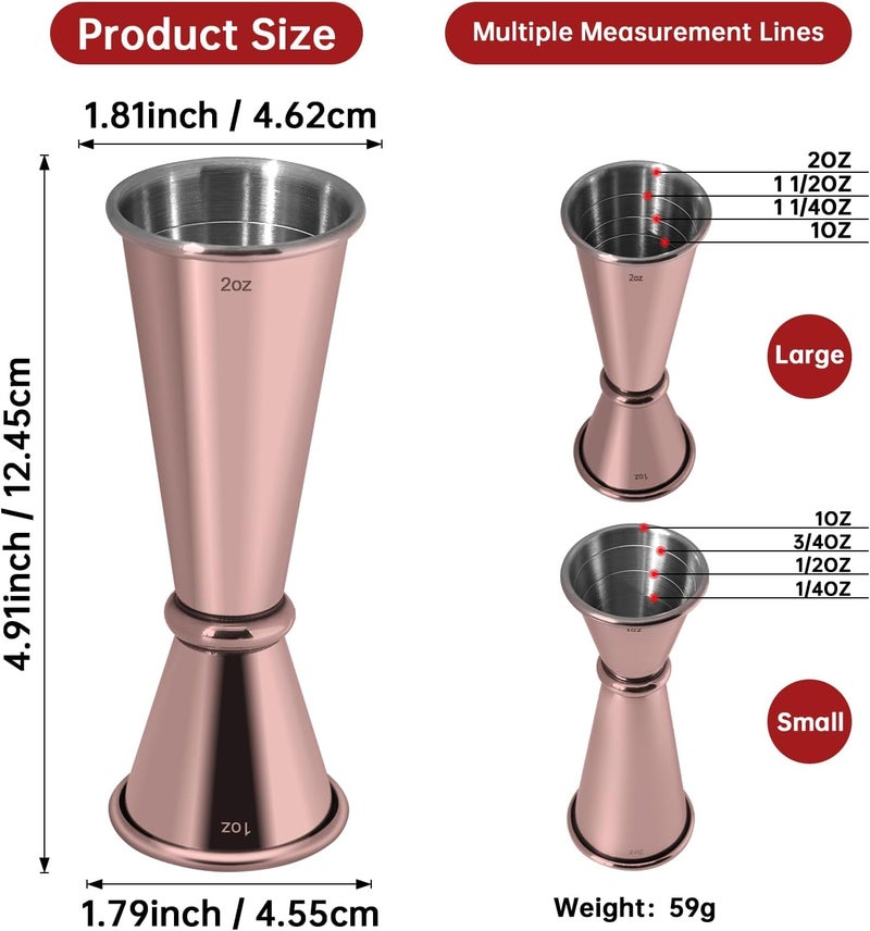 eispap Stainless Steel Cocktail jiggers,Double Sided Jigger for Bartending, 2 OZ 1 OZ Dual Measuring Cup for Bar Party Wine Cocktail Drink Shaker (Rose Gold) - Image 1