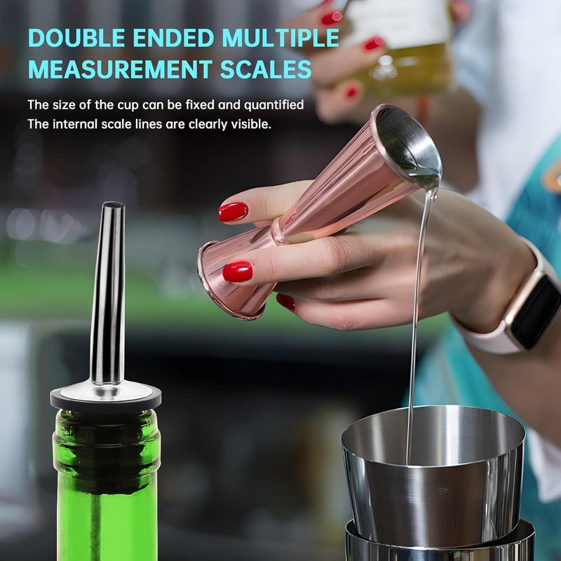 eispap Stainless Steel Cocktail jiggers,Double Sided Jigger for Bartending, 2 OZ 1 OZ Dual Measuring Cup for Bar Party Wine Cocktail Drink Shaker (Rose Gold) - Image 3
