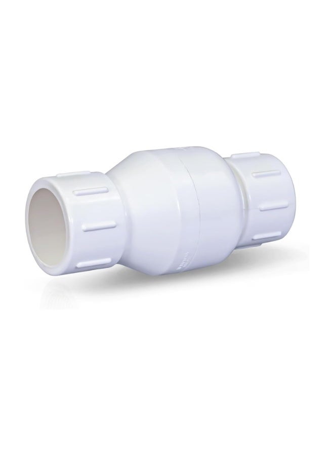 PVC In-line Check Valve for Backflow Prevention Solvent Connections, White Plastic (1-1/4")  - Image 1