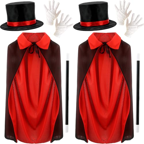 Cotiny 8 Pcs Kids Magician Costume Kit Includes Magician Hat White Magician Gloves Magician Wand Magician Cape for Kids Halloween Role Play Stage Performance Dress Up Accessories - Image 1