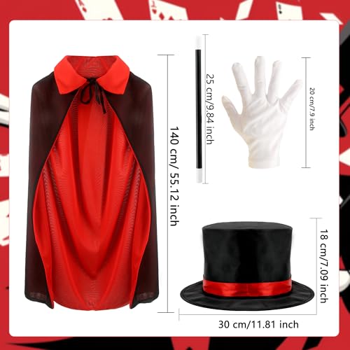 Cotiny 8 Pcs Kids Magician Costume Kit Includes Magician Hat White Magician Gloves Magician Wand Magician Cape for Kids Halloween Role Play Stage Performance Dress Up Accessories - Image 5