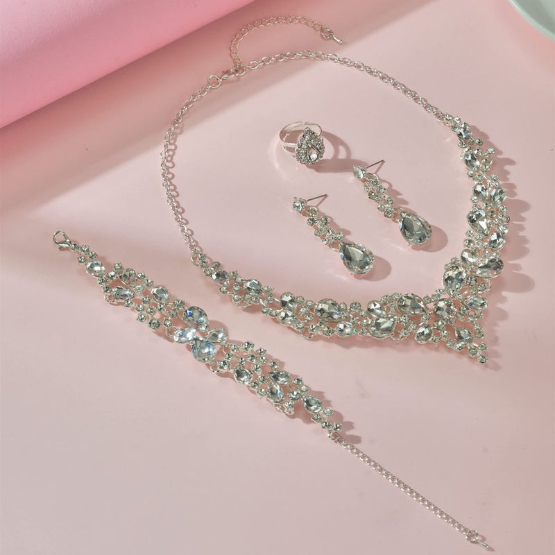 Paxuan Crystal Rhinestone Women Jewelry Sets for Wedding Bridal Party Bridesmaids Crystal Necklace Earrings Bracelets Rings Jewelry Set for Motherâ€™s Day - Image 4