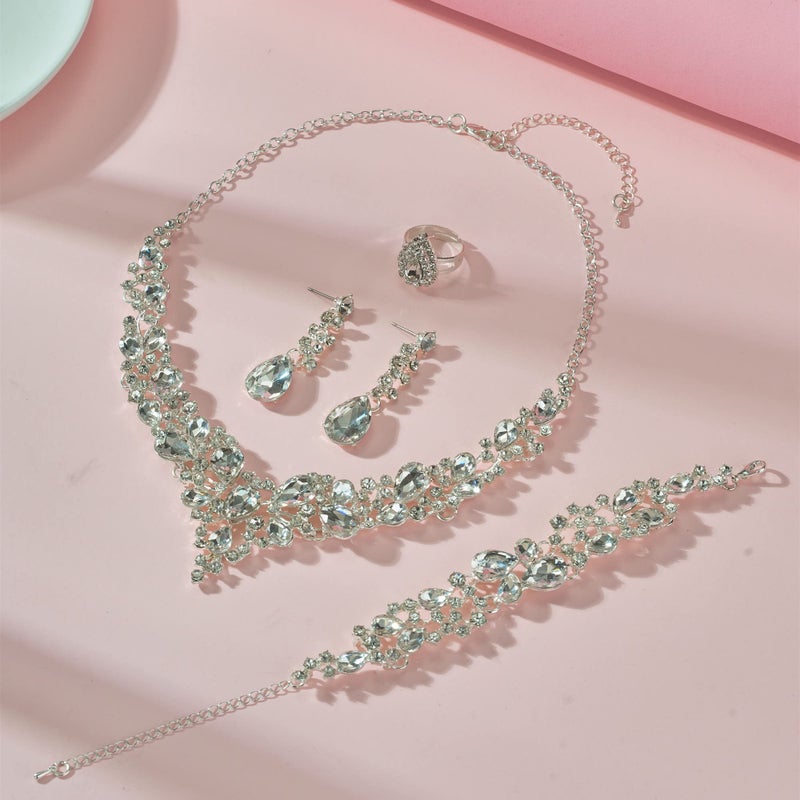 Paxuan Crystal Rhinestone Women Jewelry Sets for Wedding Bridal Party Bridesmaids Crystal Necklace Earrings Bracelets Rings Jewelry Set for Motherâ€™s Day - Image 5