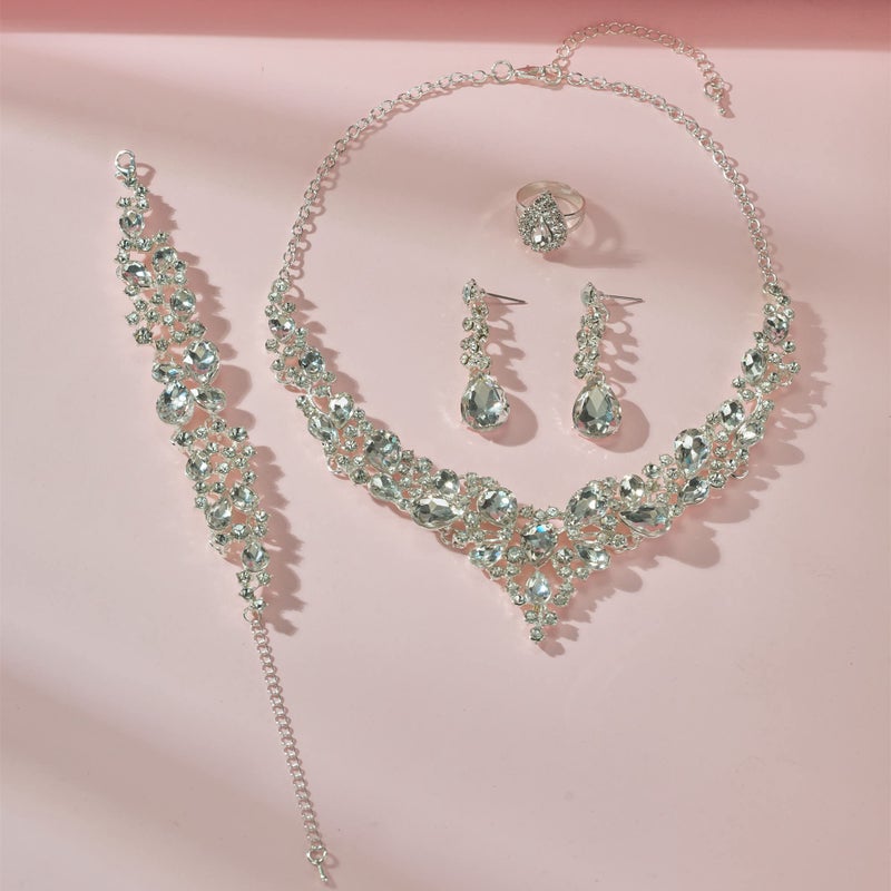 Paxuan Crystal Rhinestone Women Jewelry Sets for Wedding Bridal Party Bridesmaids Crystal Necklace Earrings Bracelets Rings Jewelry Set for Motherâ€™s Day - Image 3
