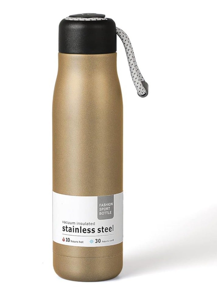Steel Water Bottle 500ml Sealing Double Layer Vacuum BPA Free Environmentally Friendly Insulated Cup Keeps Hot or Cold Water(Gold) - Image 1