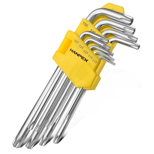 Hanpex Long Arm Torx Star Allen Wrench Set, Star Key Set T10-T50, Hex Key Set Chrome Vanadium Steel(Cr-V), Tamperproof TORX L- Key Set (9-Piece) - Image 1