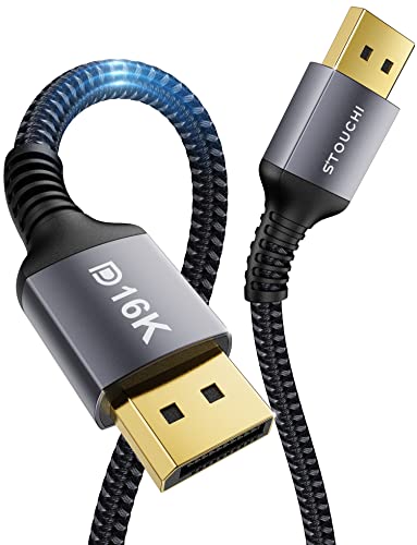 Stouchi Displayport 2.1 Cable 10FT/3M, 80Gbps [16K@60Hz, 8K@120Hz, 4K@240Hz, 1080P@360Hz] HDR, HDCP, DSC 1.2a, FreeSync G-Sync DP Cable for Gaming Monitor, RTX 5090, RX 9070, RTX 6000 Ada - Image 1
