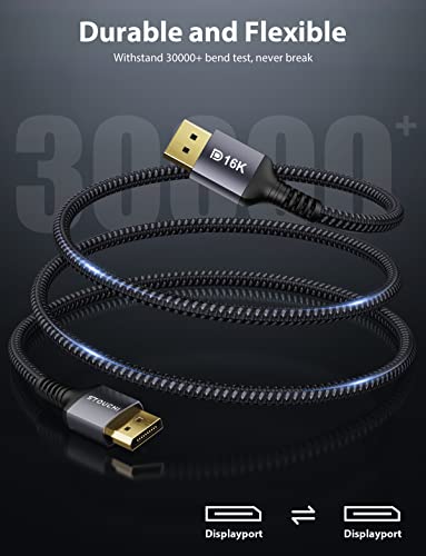 Stouchi Displayport 2.1 Cable 10FT/3M, 80Gbps [16K@60Hz, 8K@120Hz, 4K@240Hz, 1080P@360Hz] HDR, HDCP, DSC 1.2a, FreeSync G-Sync DP Cable for Gaming Monitor, RTX 5090, RX 9070, RTX 6000 Ada - Image 4