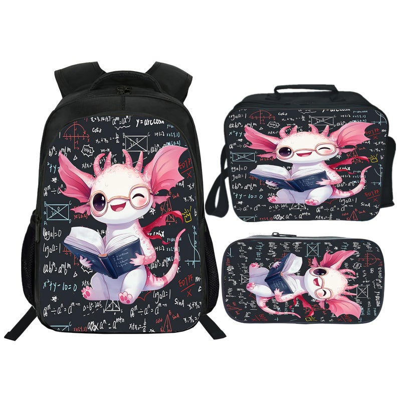 Citari Axolotl Backpack Set for Boys Girls 3PCS Cute Animal School Bag with Lunch Box Pencil Case Kids Backpacks Toddler Elementary Bookbag 16 Inch - Image 2