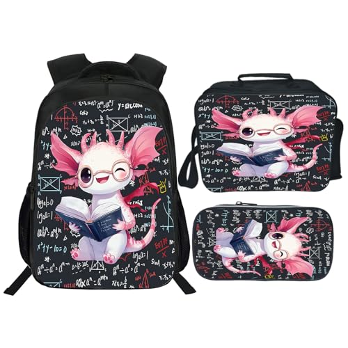 Citari Axolotl Backpack Set for Boys Girls 3PCS Cute Animal School Bag with Lunch Box Pencil Case Kids Backpacks Toddler Elementary Bookbag 16 Inch - Image 1