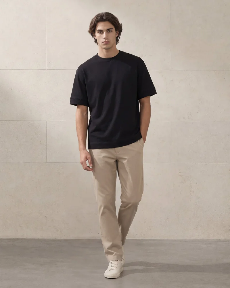 REDTAG Men Black Interlock Lounge T Shirt