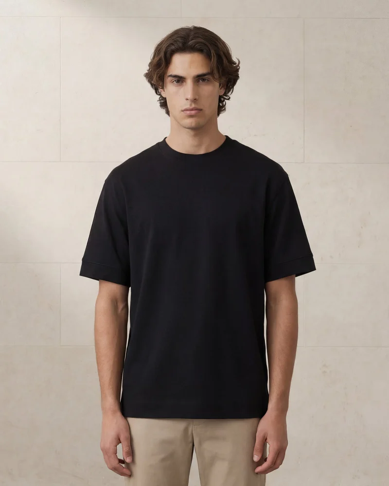 REDTAG Men Black Interlock Lounge T Shirt