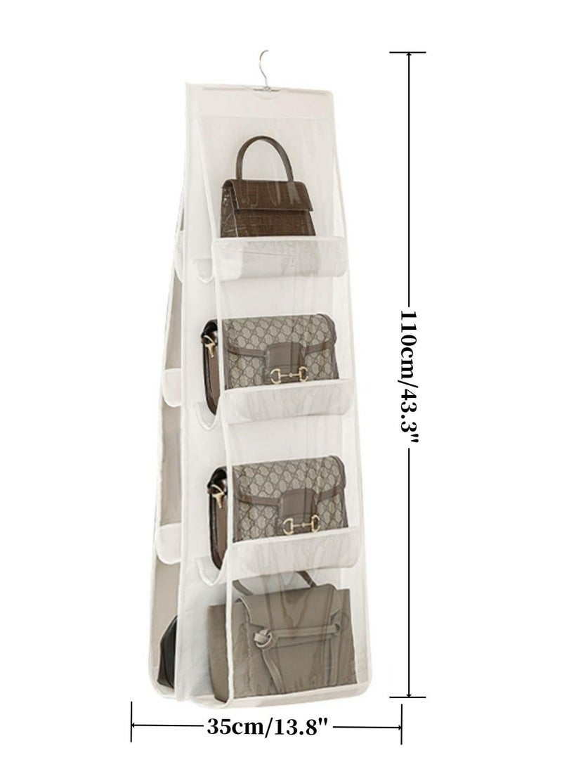 Handbag Hanging Organizer with 8 Pockets, Foldable Oxford Cloth Hanging Purse Organizer, Handbag Storage Hanger Closet Organizer for Family Closet Bedroom (White) - Image 3