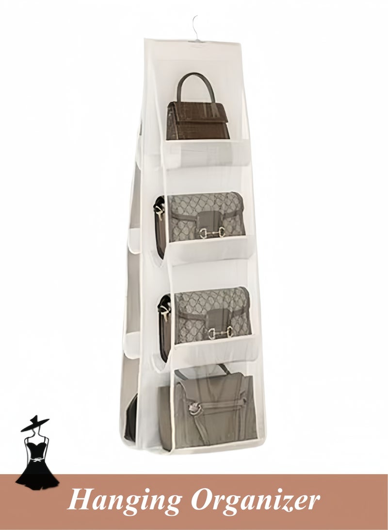 Handbag Hanging Organizer with 8 Pockets, Foldable Oxford Cloth Hanging Purse Organizer, Handbag Storage Hanger Closet Organizer for Family Closet Bedroom (White) - Image 1