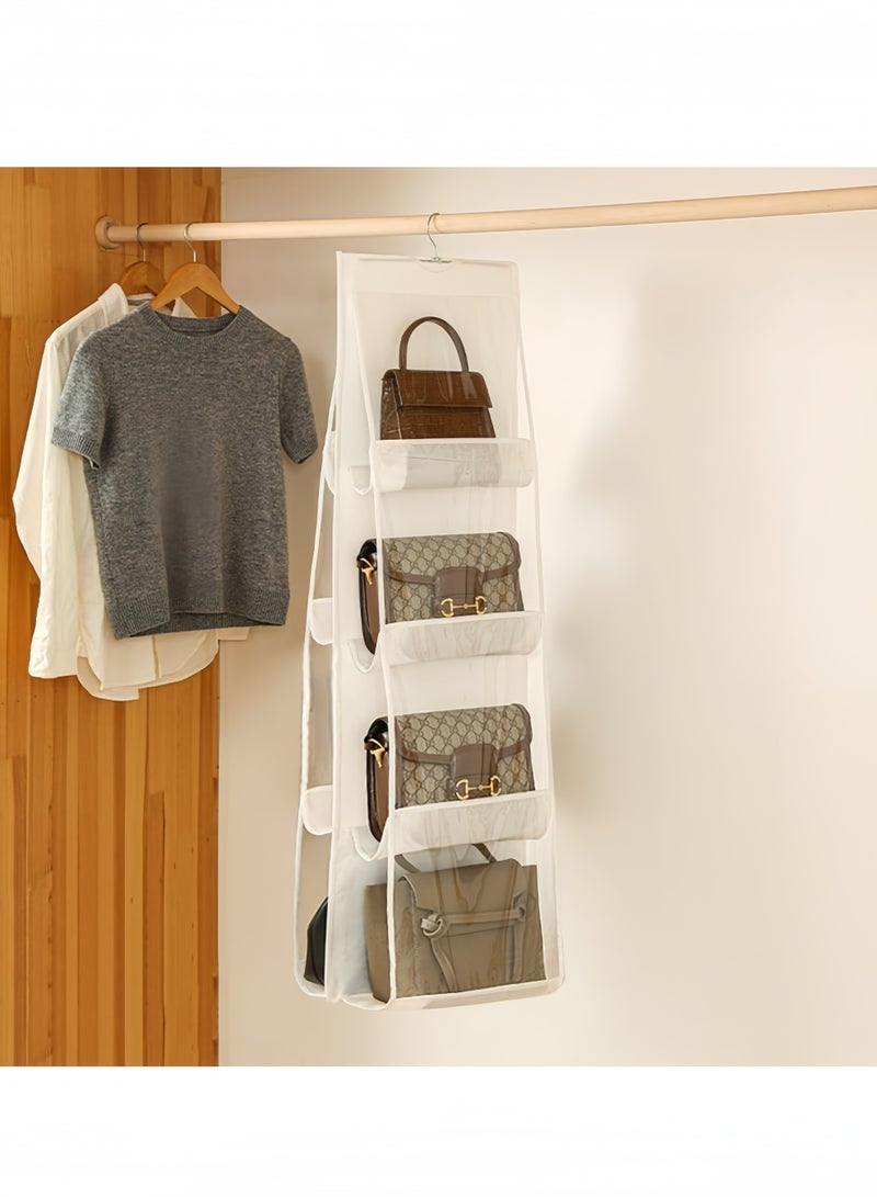 Handbag Hanging Organizer with 8 Pockets, Foldable Oxford Cloth Hanging Purse Organizer, Handbag Storage Hanger Closet Organizer for Family Closet Bedroom (White) - Image 5