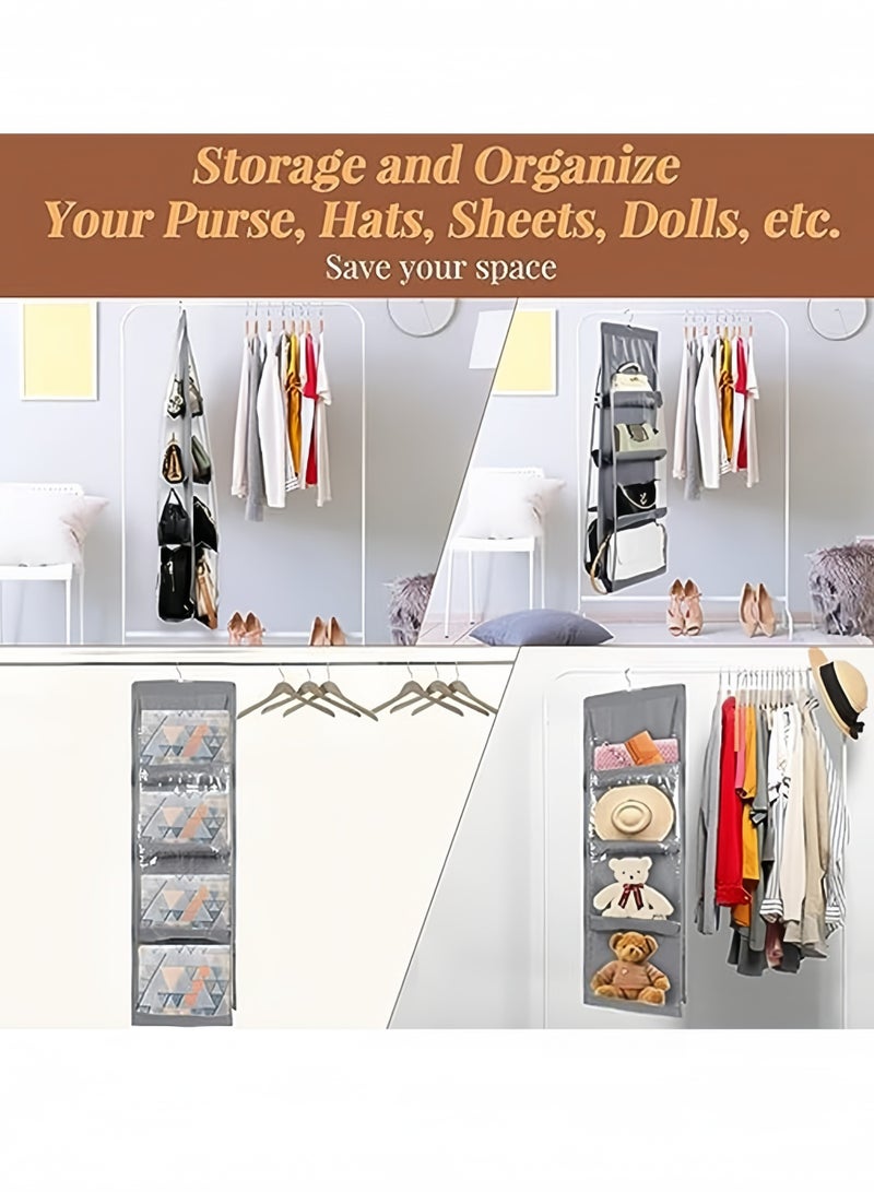 Handbag Hanging Organizer with 8 Pockets, Foldable Oxford Cloth Hanging Purse Organizer, Handbag Storage Hanger Closet Organizer for Family Closet Bedroom (White) - Image 2