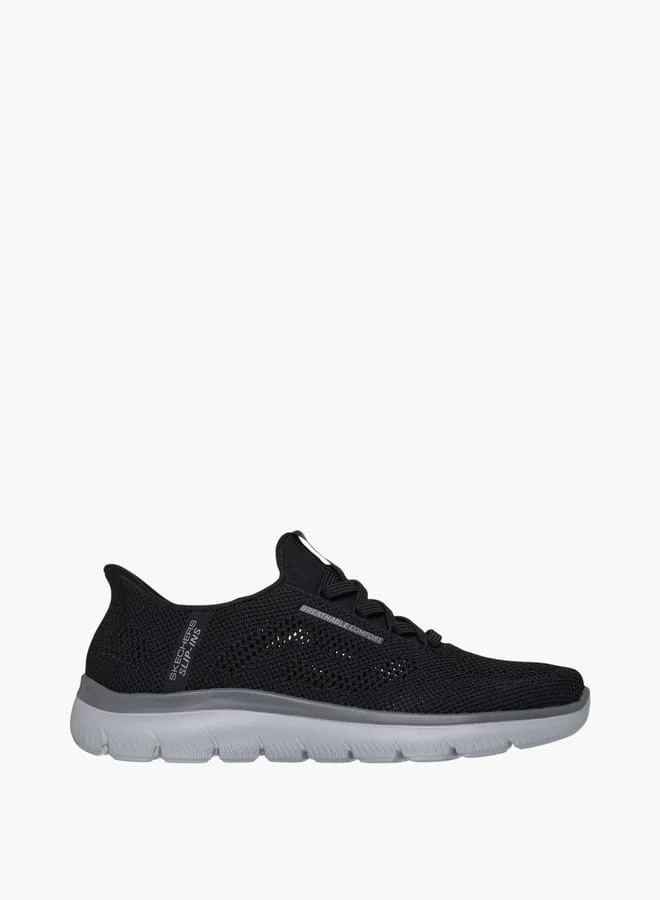 سكيتشرز Men's Logo Print Slip-On Sports Shoes With Lace Detail - Summits