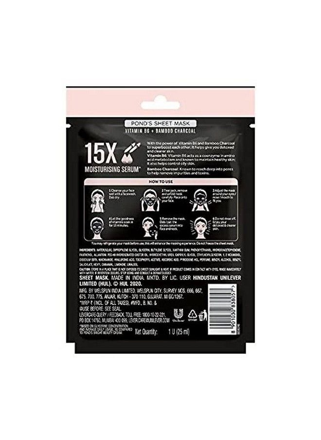Pond's - Activated Charcoal Sheet Mask With Vitamin B6 For Clear Detox Skin Paraben Free Black Biodegradable Fabric 25 Ml - Image 1