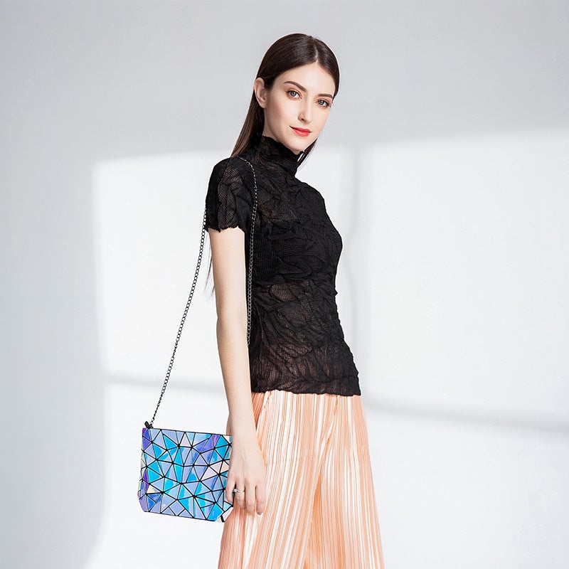 Pleated T-shirt small shirt design sense women's summer new Miyake black sexy perspective all-match top women's short sleeve - Image 3