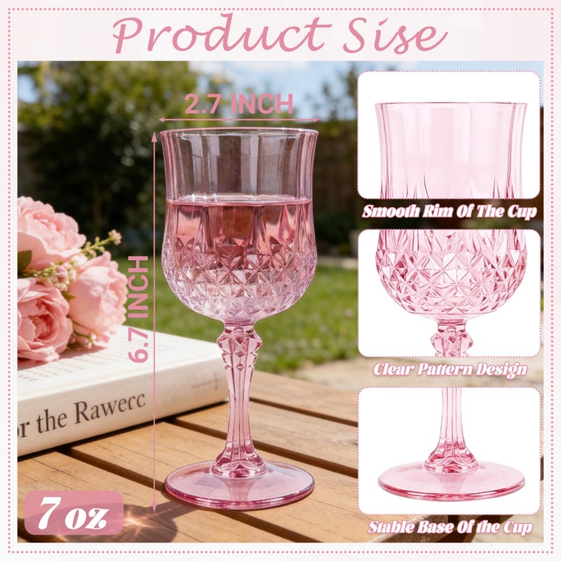 LEYIQU Plastic Wine Glasses, Plastic Goblets Vintage Style Cordial Unbreakable Drinking Glassesï¼Œ Reusable Drinkware for Wedding Reception, Grand Event Party Supplies, Easter (48, Pink) - Image 2