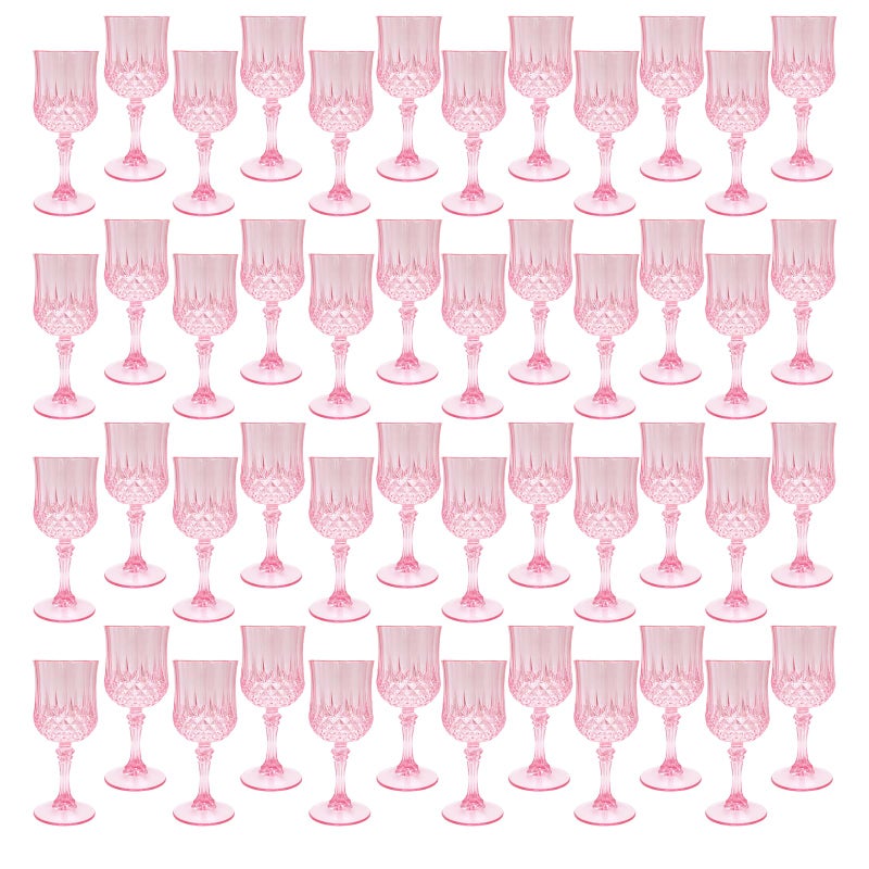 LEYIQU Plastic Wine Glasses, Plastic Goblets Vintage Style Cordial Unbreakable Drinking Glassesï¼Œ Reusable Drinkware for Wedding Reception, Grand Event Party Supplies, Easter (48, Pink) - Image 1