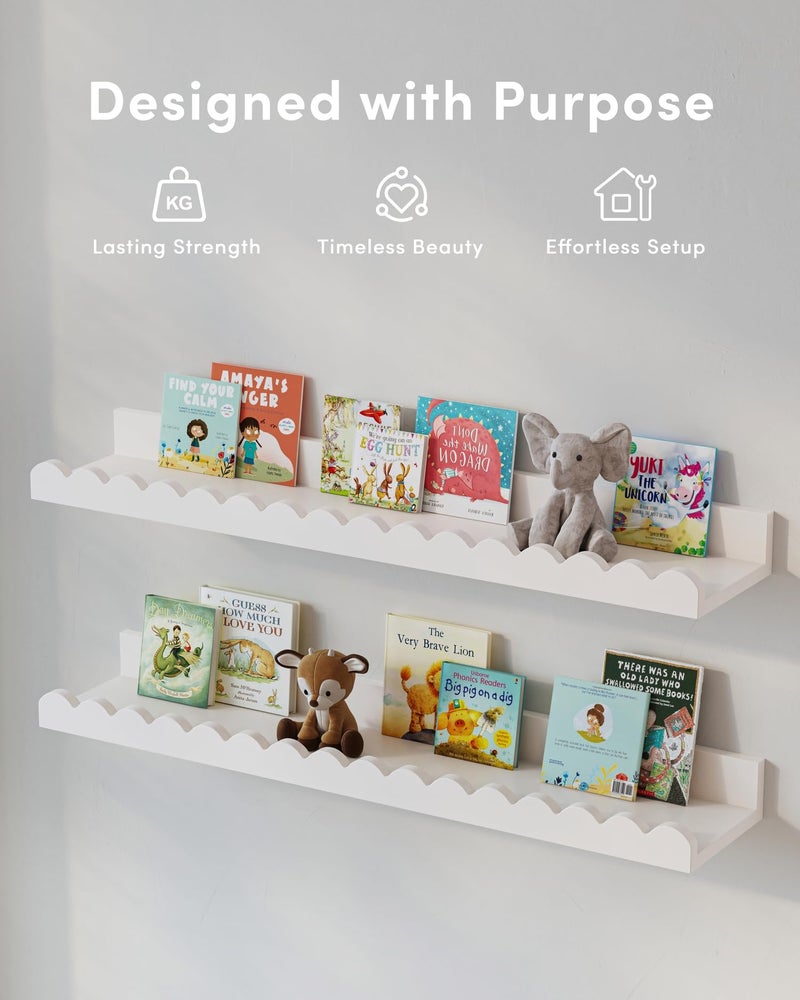 Onlysky Scalloped Shelves, Nursery Book Shelves, Floating Book Shelves for Wall, Toddler Nusery Deocr - Image 4