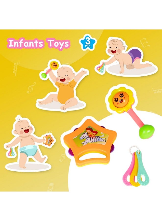 راتاناز مجموعة خشخيشة الأطفال من راتنا، 3 قطع، خشخيشة وقضبان جذابة للأطفال حديثي الولادة، ألعاب بلاستيكية ملونة غير سامة للأطفال بعمر 3 أشهر فما فوق - Image 3