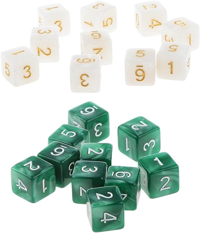klarako Set of 20 16mm Acrylic D6 Six sided Dice  White and Green, 16mm - Image 1