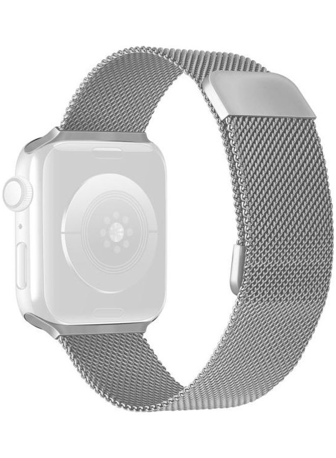 NIBEMINENT Double Section Milanese Magnetic Replacement Strap Band For Apple Watch Series 7/6/5/4/3/2/1/SE 42/44/45mm Silver - Image 1