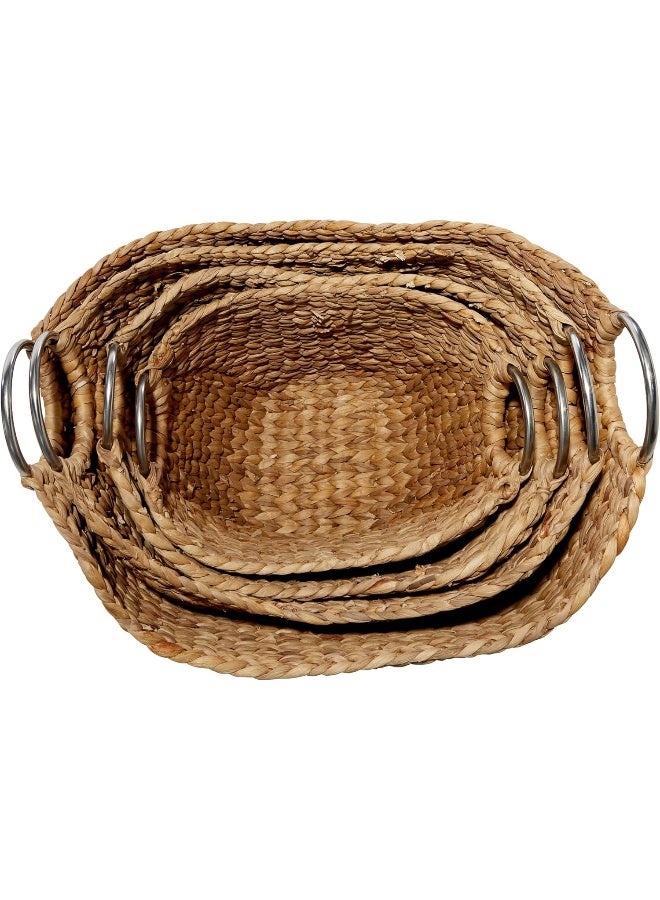 Deco 79 Seagrass Handmade Woven Storage Basket with Metal Handles, Set of 4 - Image 3
