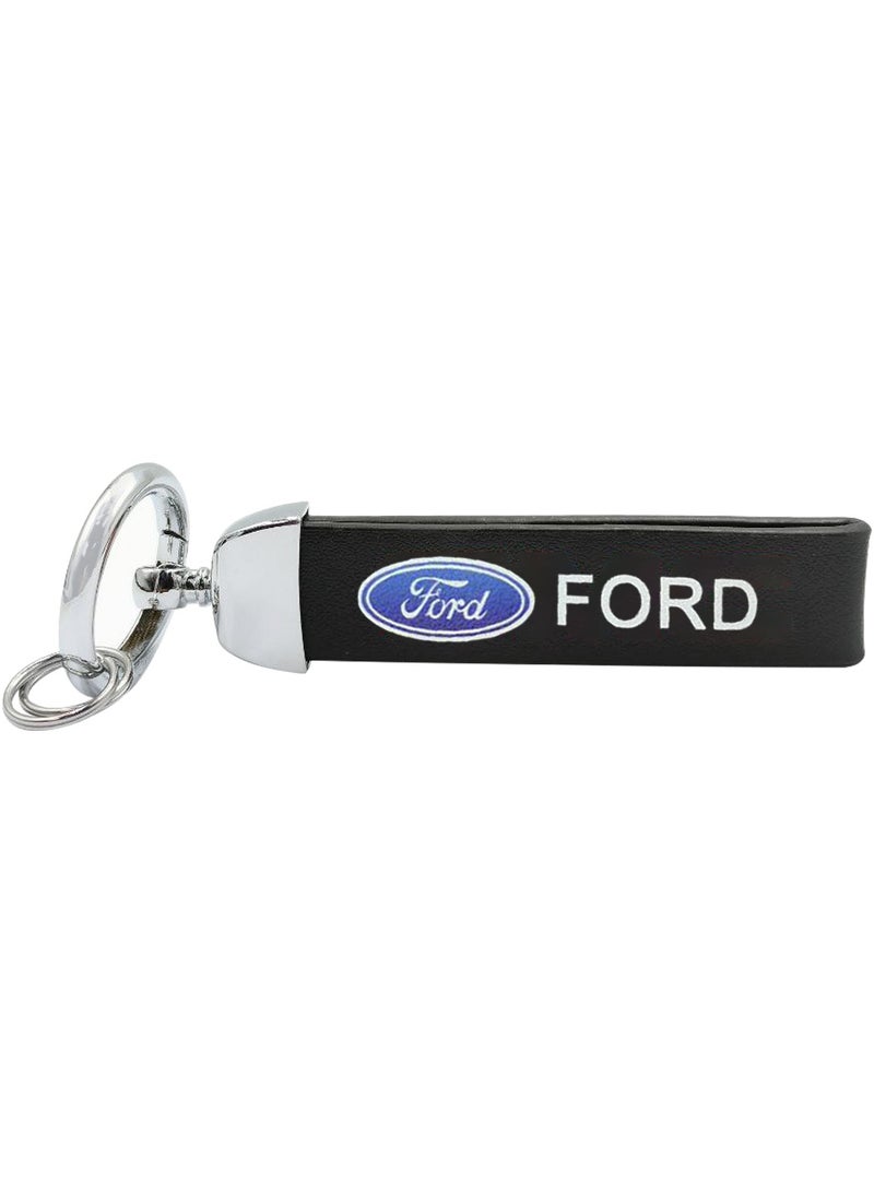 Ford Car Key Chain Super Finish Metal Ring Leather Strap Keychain FORD - Image 2