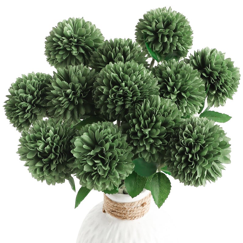 Floroom 12pcs Emerald Green Faux Silk Mums Artificial Flowers Bulk Fake Chrysanthemums with Stems for DIY Wedding Table Centerpieces Floral Arrangements Vase Fillers Home Decorations - Image 1
