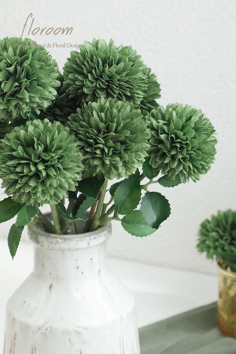 Floroom 12pcs Emerald Green Faux Silk Mums Artificial Flowers Bulk Fake Chrysanthemums with Stems for DIY Wedding Table Centerpieces Floral Arrangements Vase Fillers Home Decorations - Image 3