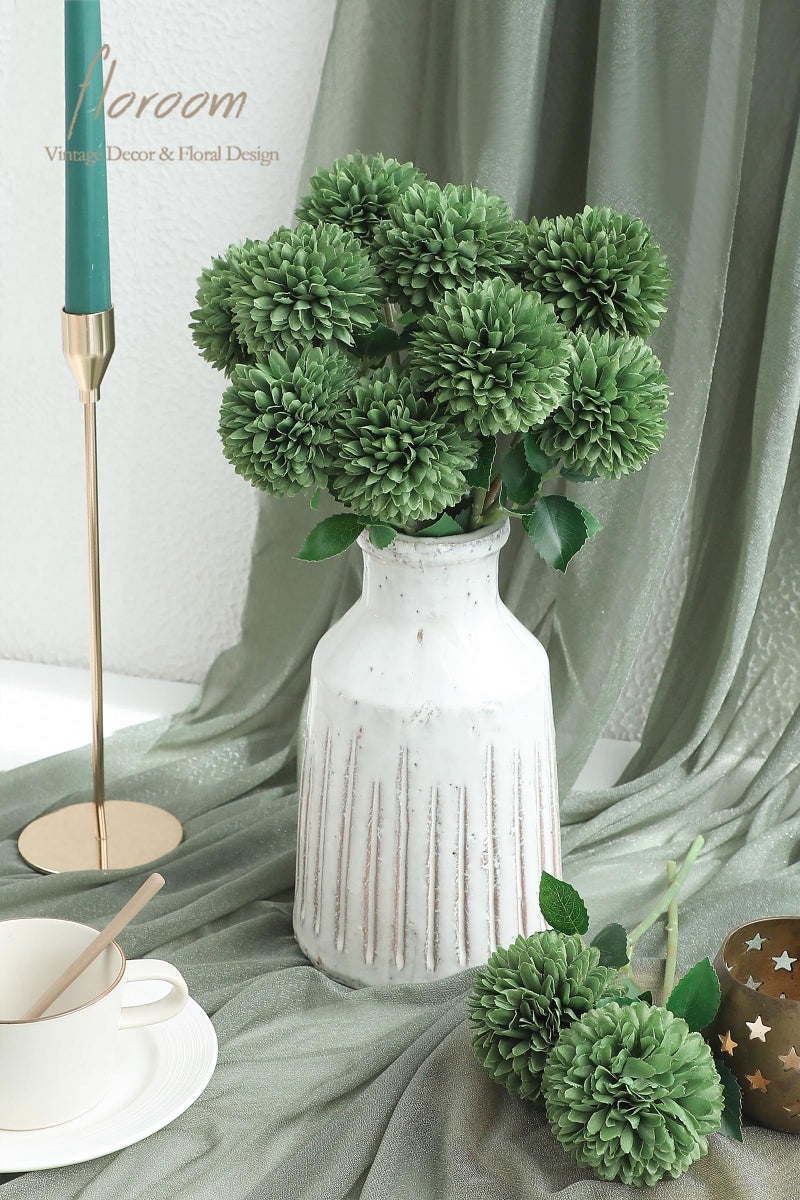 Floroom 12pcs Emerald Green Faux Silk Mums Artificial Flowers Bulk Fake Chrysanthemums with Stems for DIY Wedding Table Centerpieces Floral Arrangements Vase Fillers Home Decorations - Image 2