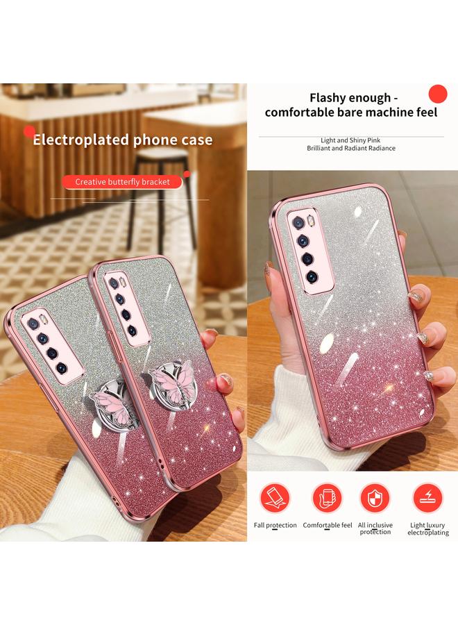اس-توب جراب لهاتف Huawei nova 7، جراب هاتف TPU بتصميم فراشة لامع متدرج اللون - Image 3