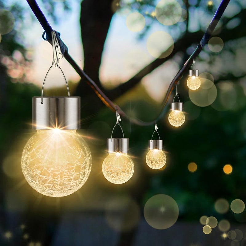 PARTPHONER Solar Outdoor Lights Decorative 12 Pack, Hanging Solar Garden Lights Waterproof, Solar Powered Globe Cracked Glass Ball Lantern for Yard Patio Fence Tree Umbrella Holiday Decoration, Warm White - Image 2