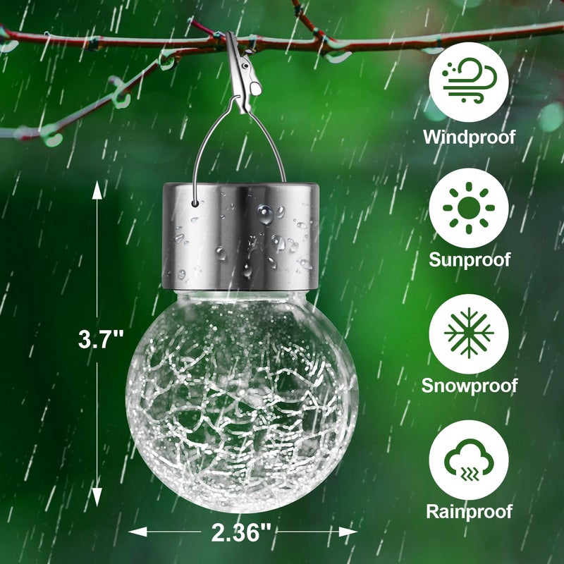 PARTPHONER Solar Outdoor Lights Decorative 12 Pack, Hanging Solar Garden Lights Waterproof, Solar Powered Globe Cracked Glass Ball Lantern for Yard Patio Fence Tree Umbrella Holiday Decoration, Warm White - Image 5