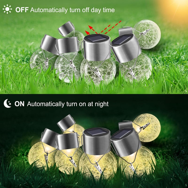 PARTPHONER Solar Outdoor Lights Decorative 12 Pack, Hanging Solar Garden Lights Waterproof, Solar Powered Globe Cracked Glass Ball Lantern for Yard Patio Fence Tree Umbrella Holiday Decoration, Warm White - Image 4